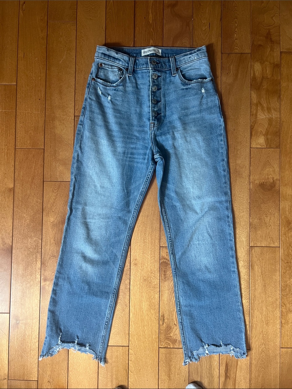 Abercrombie & Fitch Distressed Light Blue High-Rise Straight Jeans